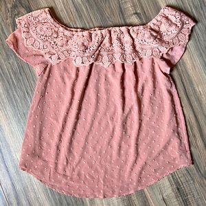 Blush pink Size S Swiss dot and crochet off-the shoulder top